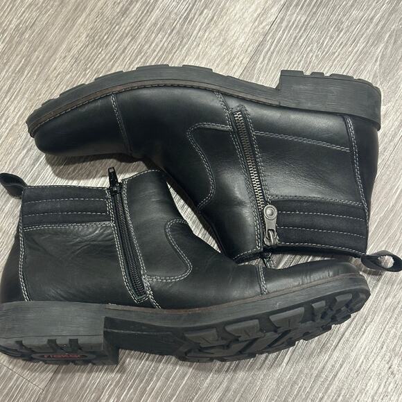Rieker Ron Ankle Boot Black Leather Side Zip Comfort Lug Sole Warm Lining Wide 9 - Picture 4 of 8